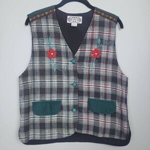 Vintage Angelique Women’s Medium Embroidered Grey Buttondown Vest Granny